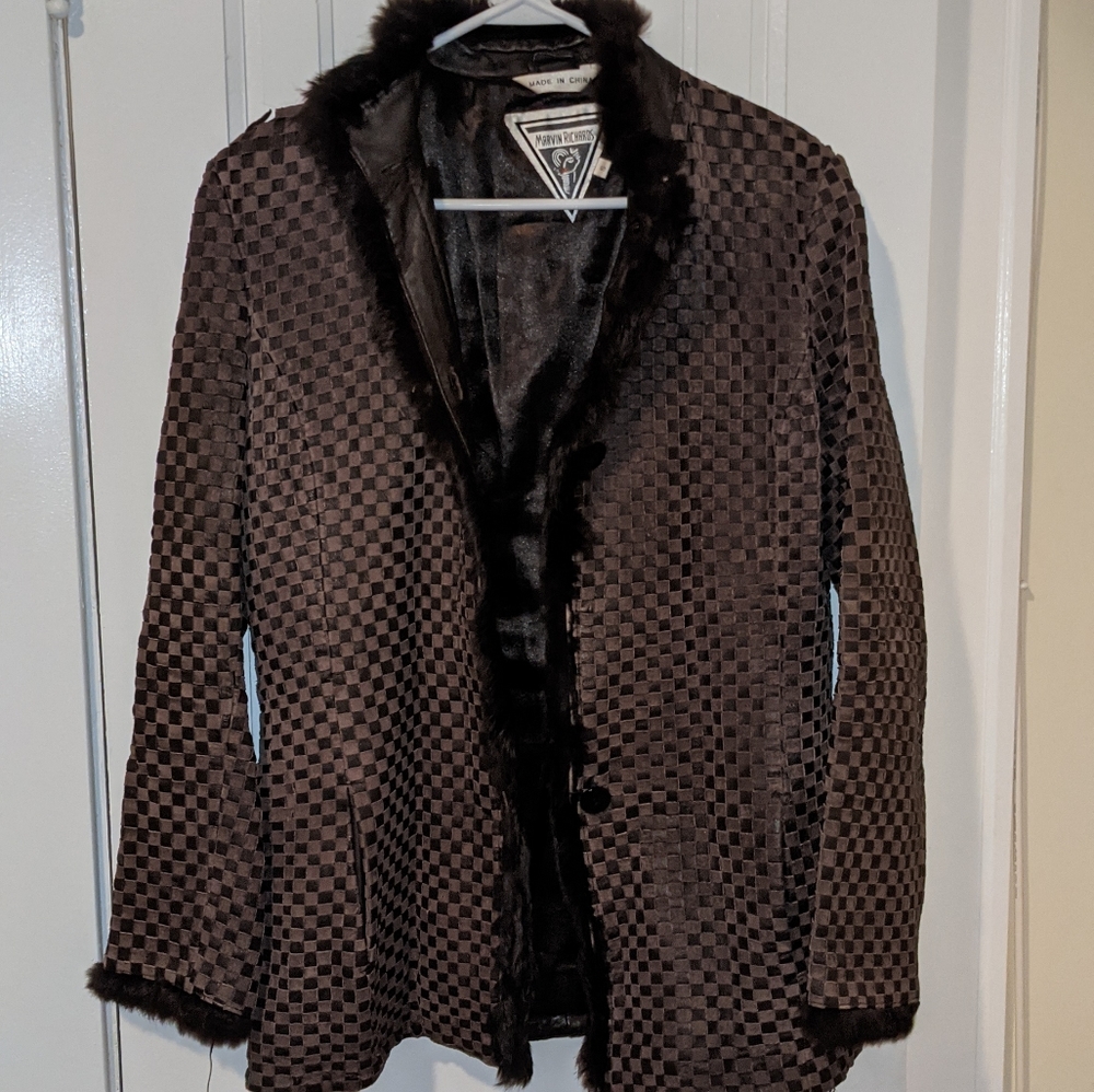 marvin richards woven leather jacket long
